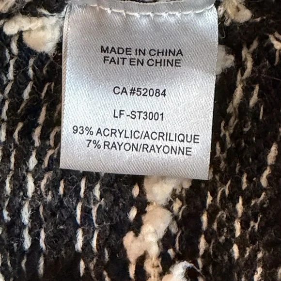 Anthropologie La Fee Verte Boho Fringe Cardigan Sweater Black White Striped XL - Picture 7 of 8